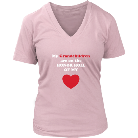 My Grandchildren are on the HONOR ROLL of my HEART - Womens V-neck - On  Dark - Front