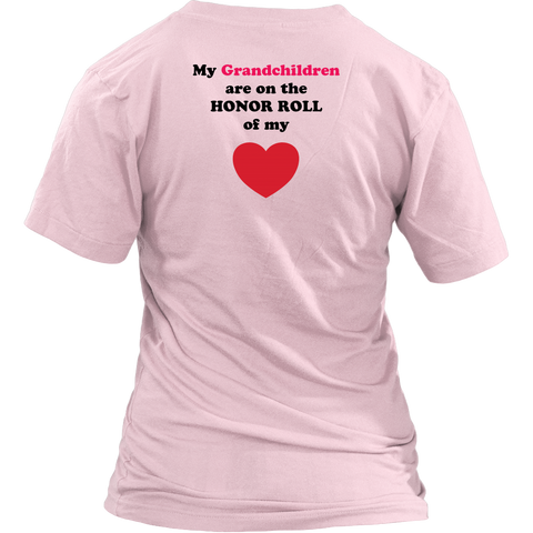 My Grandchildren are on the HONOR ROLL of my HEART - Womens V-neck - On  Dark - BACK