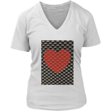 Red Heart on Metal Pattern - Women V neck - Front