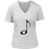 LOVE Music with Clear HEART - Women V-neck - On Light - Front