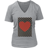 Red Heart on Metal Pattern - Women V neck - Front