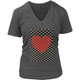 Red Heart on Metal Pattern - Women V neck - Front