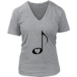 LOVE Music with Clear HEART - Women V-neck - On Light - Front