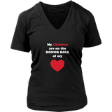 My Children are on the HONOR ROLL of my HEART - Women V-neck - On Dark - Front