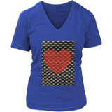 Red Heart on Metal Pattern - Women V neck - Front