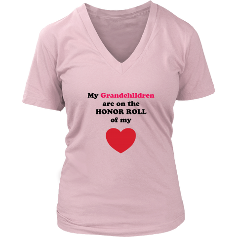 My Grandchildren are on the HONOR ROLL of my Heart - Womens V-neck - On Light - Front