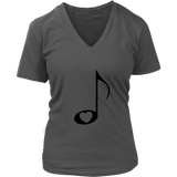 LOVE Music with Clear HEART - Women V-neck - On Light - Front