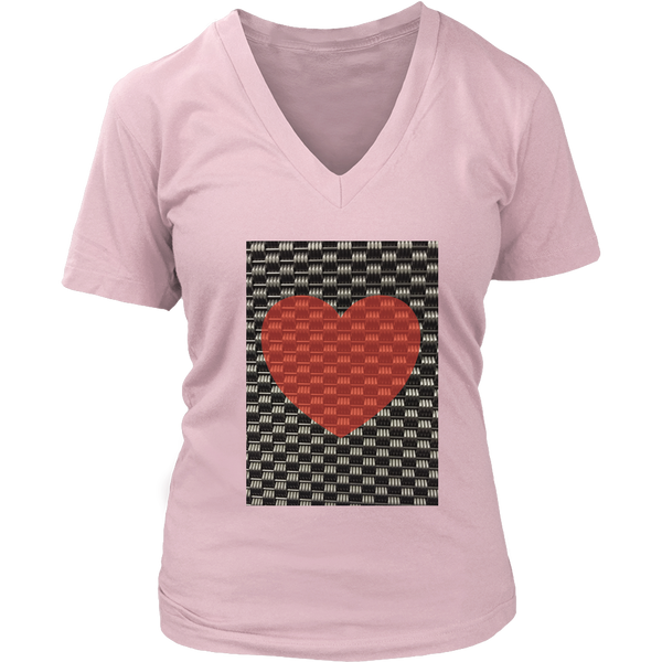 Red Heart on Metal Pattern - Women V neck - Front