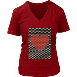 Red Heart on Metal Pattern - Women V neck - Front