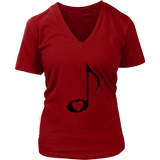 LOVE Music with Clear HEART - Women V-neck - On Light - Front