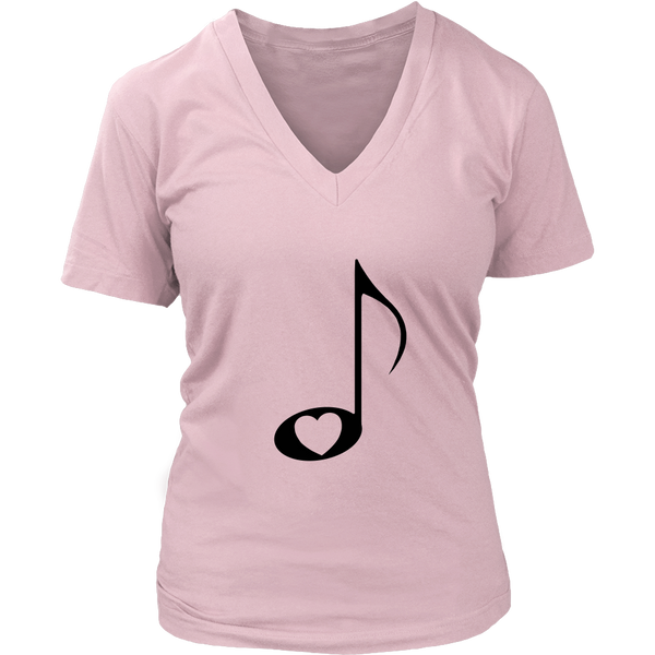 LOVE Music with Clear HEART - Women V-neck - On Light - Front