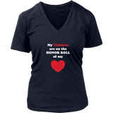 My Children are on the HONOR ROLL of my HEART - Women V-neck - On Dark - Front